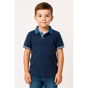 Boden Boy Polo Shirt Navy Blue Stripe Short Sleeve Pullover Preppy Size 13-14